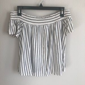 Off the shoulder pinstripe women’s shirt
